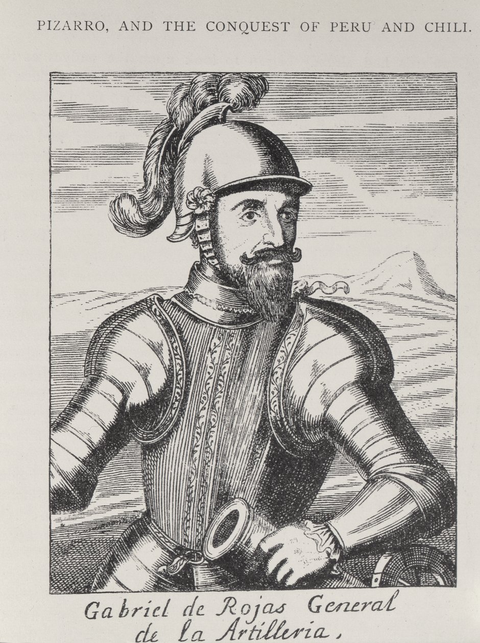 Porträtt av Gabriel de Rojas, general för artilleriet, från The Narrative and Critical History of America, redigerad av Justin Winsor, London, 1886 av Spanish School