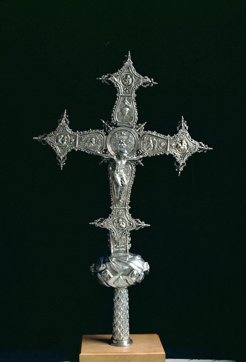 Processionskors, märkt NOE M.Guenca, c.1575-1600 (förgyllt silverpaket på träbotten) av Spanish School