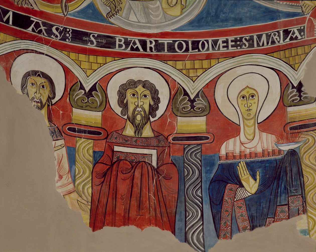 St. Thomas, St. Bartolomeus och Maria Magdalena, kopia av original från 1100-talet av Spanish School