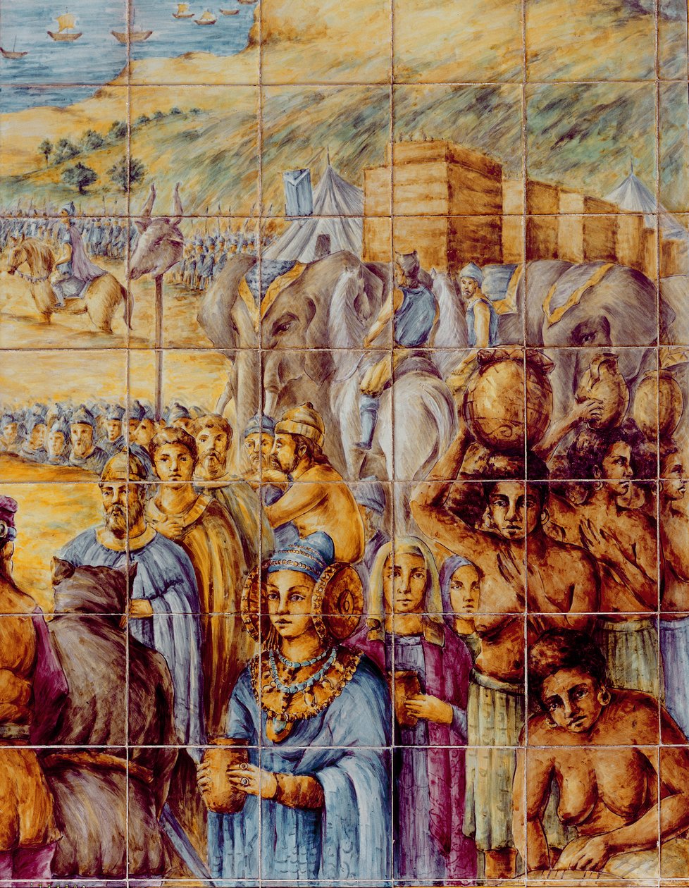 Damen av Elche i procession med elefanter efter av Spanish School