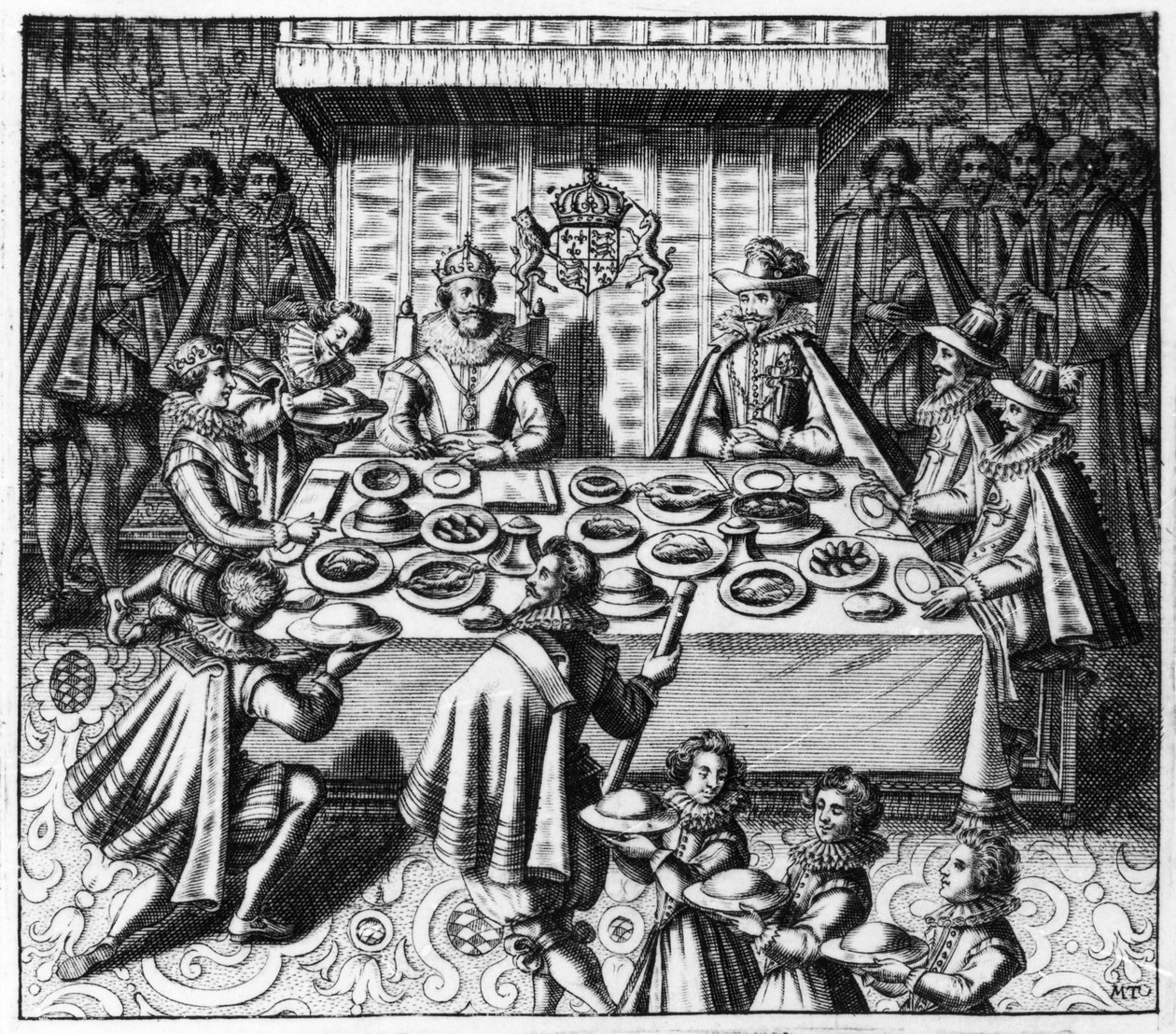 Den spanska ambassadören äter middag med kung James I av England, ca 1620-25 av Spanish School