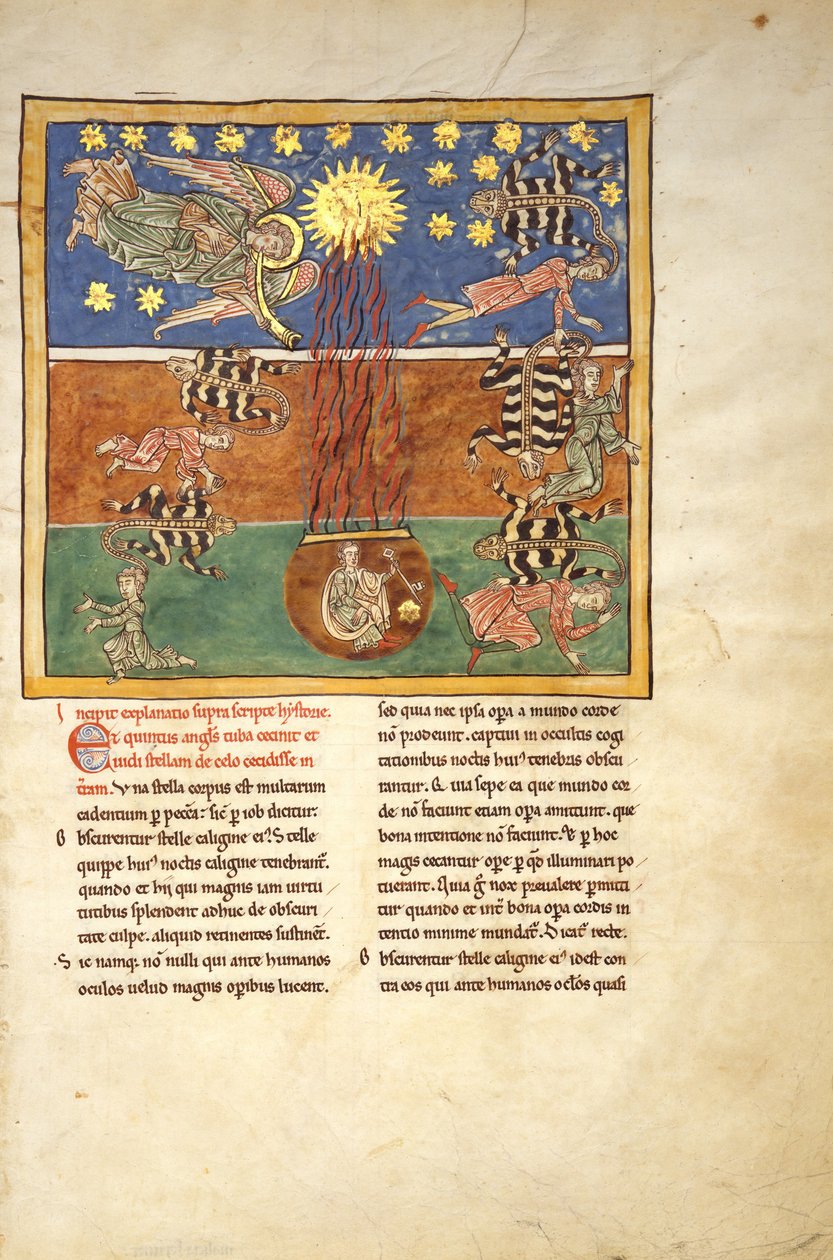 Blad från ett Beatus-manuskript, ca 1180 (tempera, guld och bläck på pergament) av Spanish School Spanish School