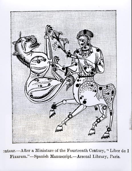 Kentauren, från Liber de Stellis Fixarum, illustration från vetenskap och litteratur under medeltiden och renässansen, skriven och graverad av Paul Lacroix, 1878 av Spanish School