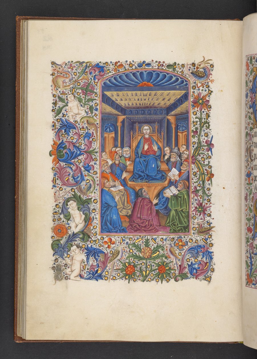 Lägg till MS 50004 f.53v Kristus bland läkarna, från en "Tidsbok" (bläck, färg & guld på veläng) av Spanish School