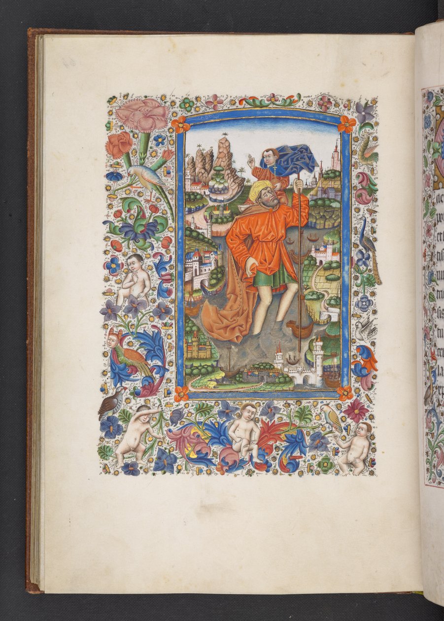 Lägg till MS 50004 f.64v Saint Christopher som bär Kristusbarnet, 