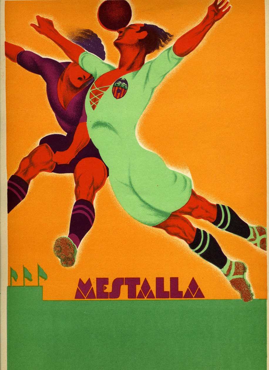 Annons för en match mellan Valencia och ett engelskt lag på Mestalla Stadium den 15 april 1929 av Spanish School