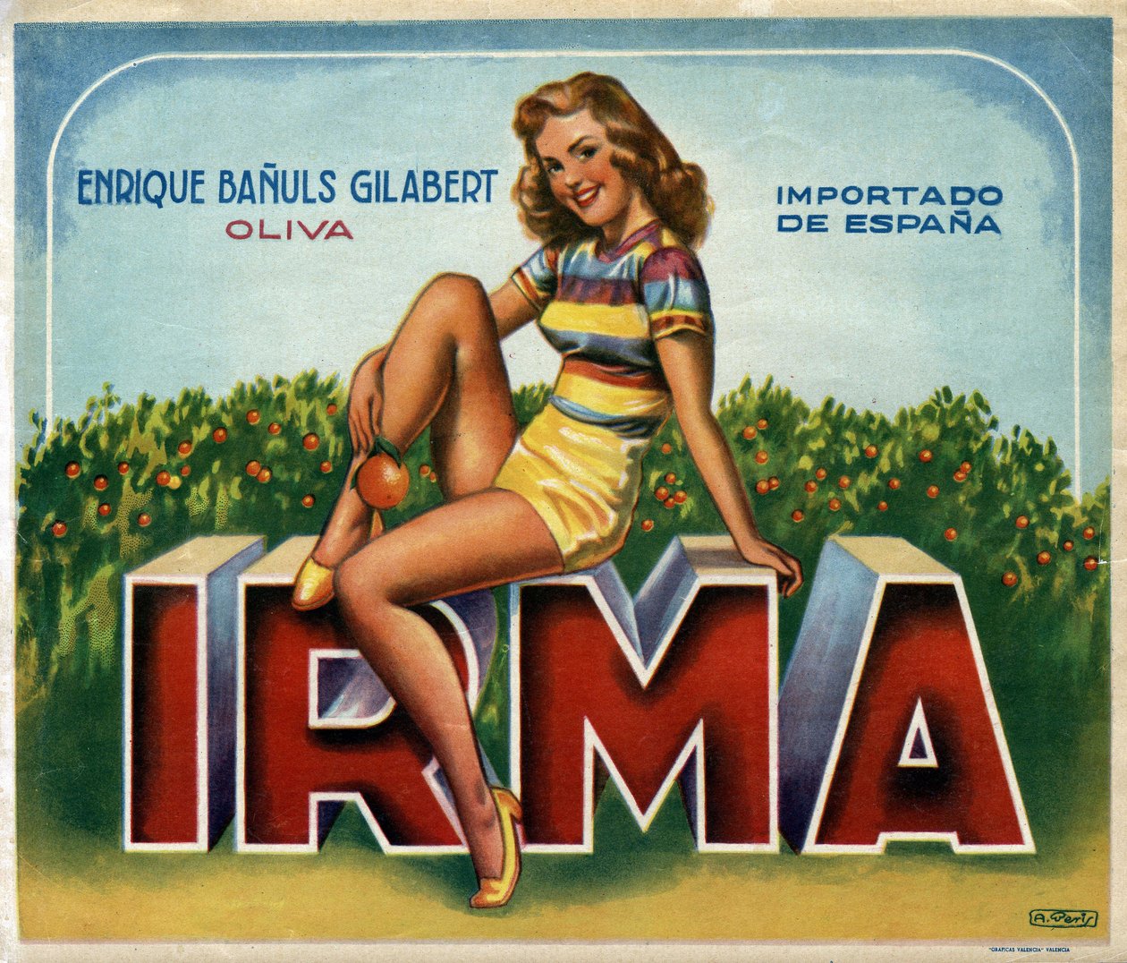 Annonsbild "" Irma"" för apelsiner från Valencia i Spanien av Spanish School