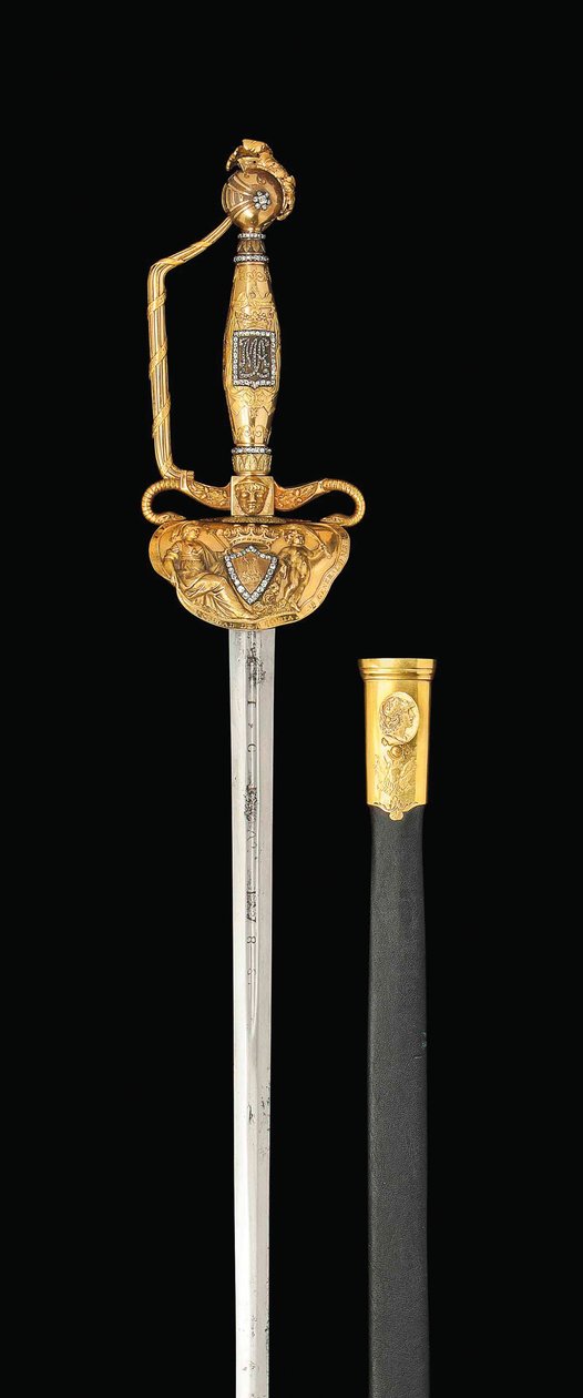 Ett viktigt diamantuppsatt svärd med guldfäste, ca 1814-15 (stål, guld och diamanter) av Spanish School