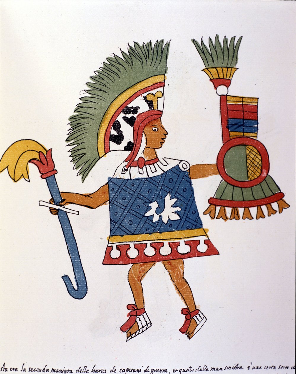 Aztekisk krigare i Codex Vaticanus 3738 (Codex Vat. Rios). Faksimil av manuskriptet av dominikanen Pedro de los Rios, mellan 1570 och 1589, Bibl. Vatikanen. av Spanish School