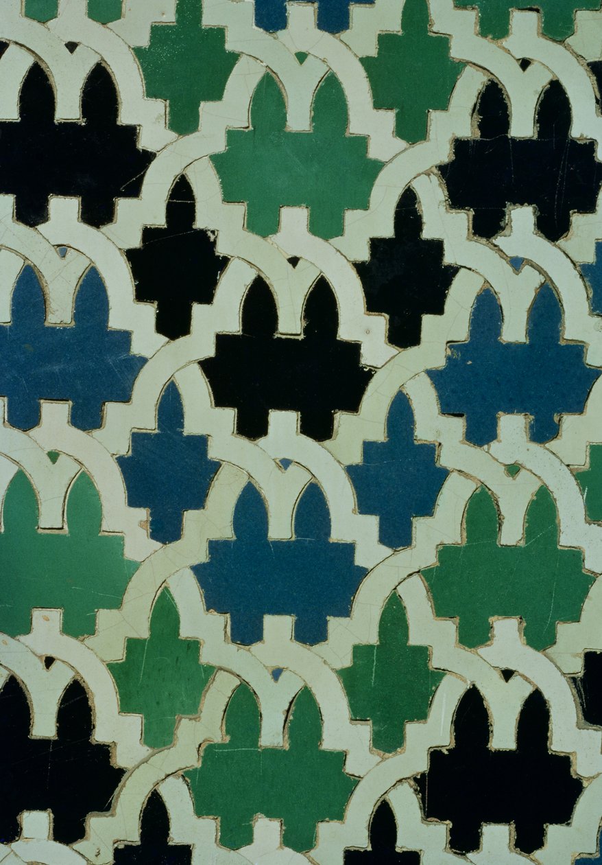 Azulejos-plattor från sultanernas tron från Patio de las Doncellas (fajans) av Spanish School