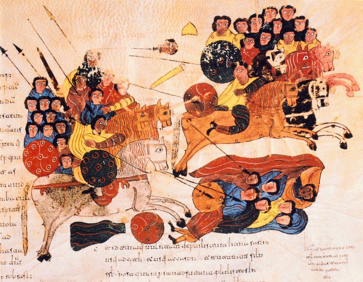 Strid mellan hebréerna och filistéerna, från St. Isidores visigotisk-mozarabiska bibel, fol.119r., A.D. 960 (tempera på vellum) av Spanish School