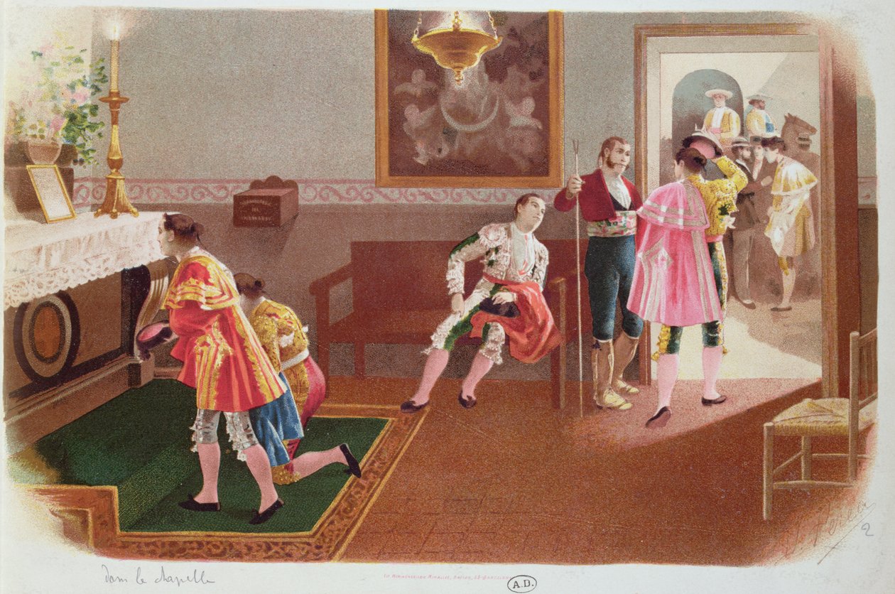 Tjurfäktare ber i kapellet före kampen, ca 1900 av Spanish School