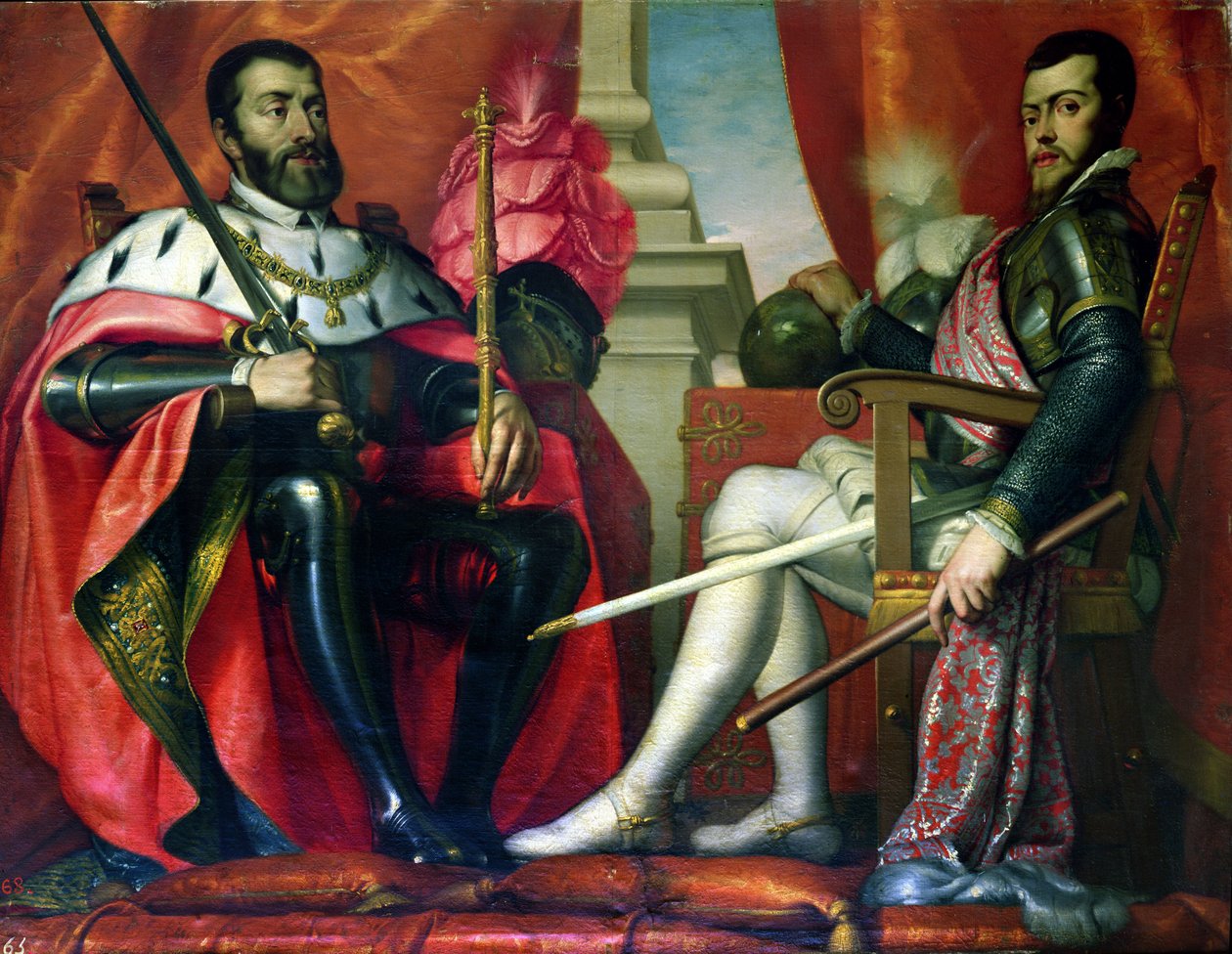 Carlos I (1500-58) och Felipe II (1527-99) av Spanish School