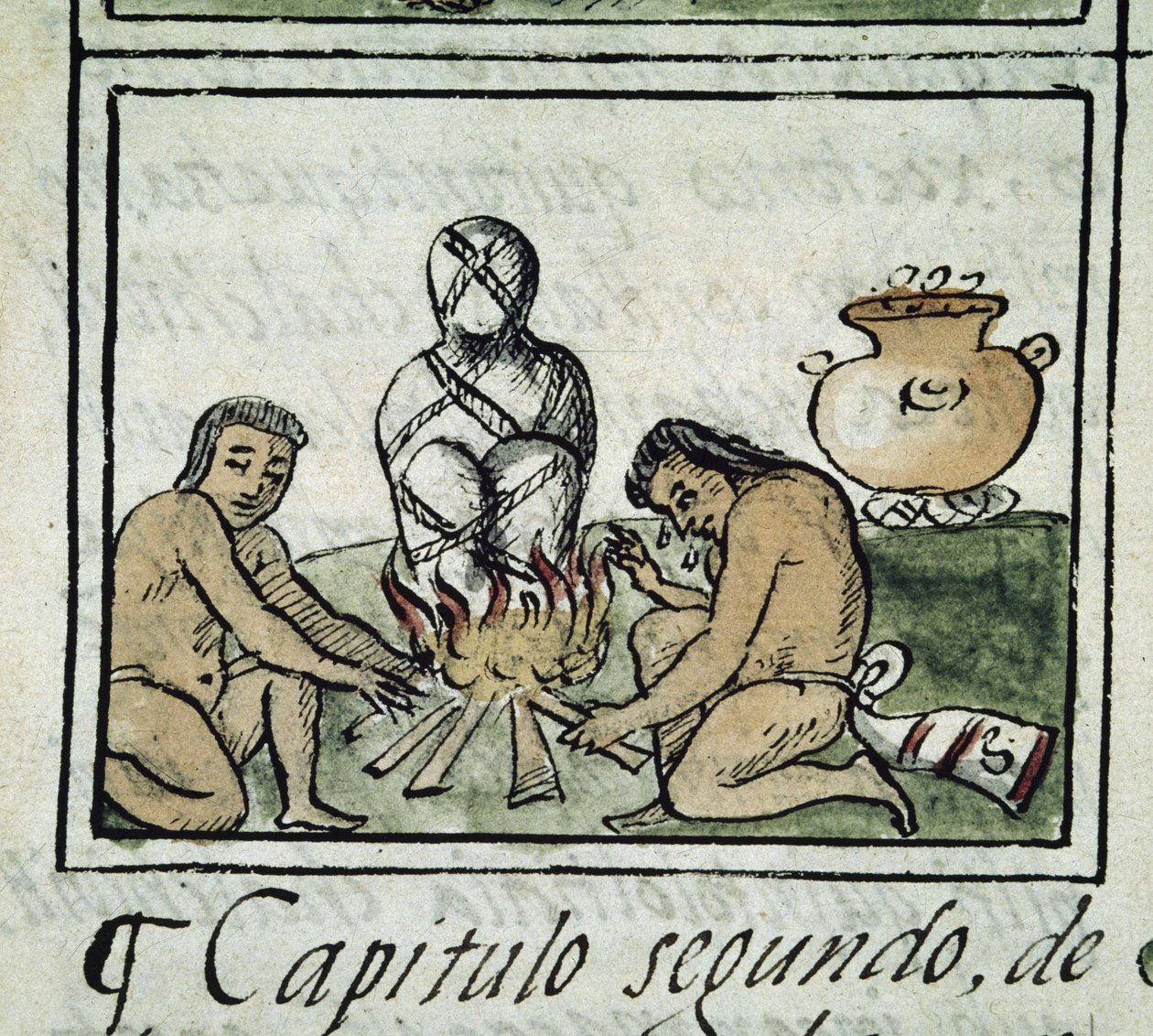 Codex från erövringen av Mexiko: mumifiering av en kropp av Spanish School