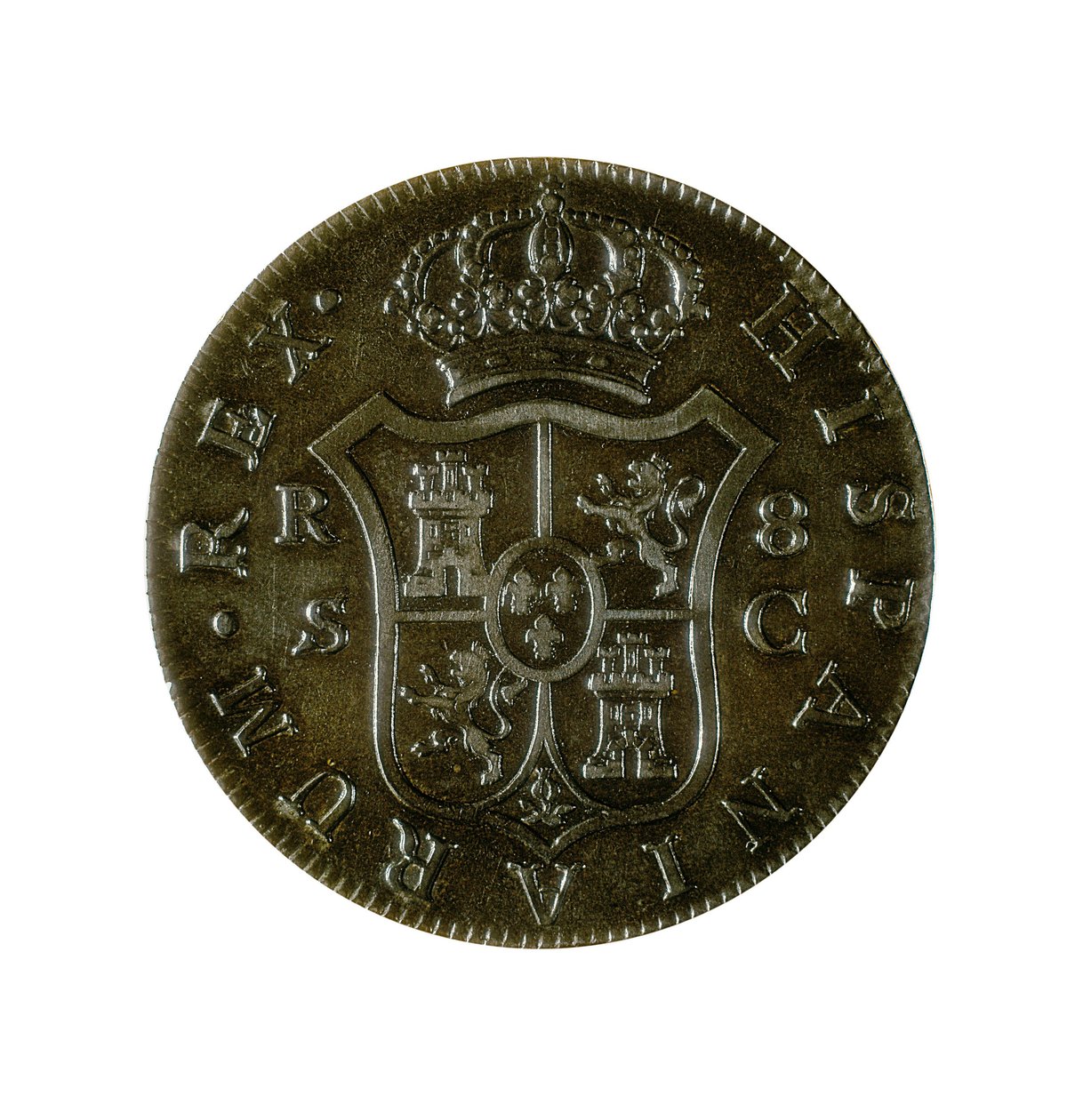 Mynt av 8 spanska realer, kastiliansk valuta som slogs i Sevilla under Karl IV:s regeringstid (1748-1819) av Spanish School