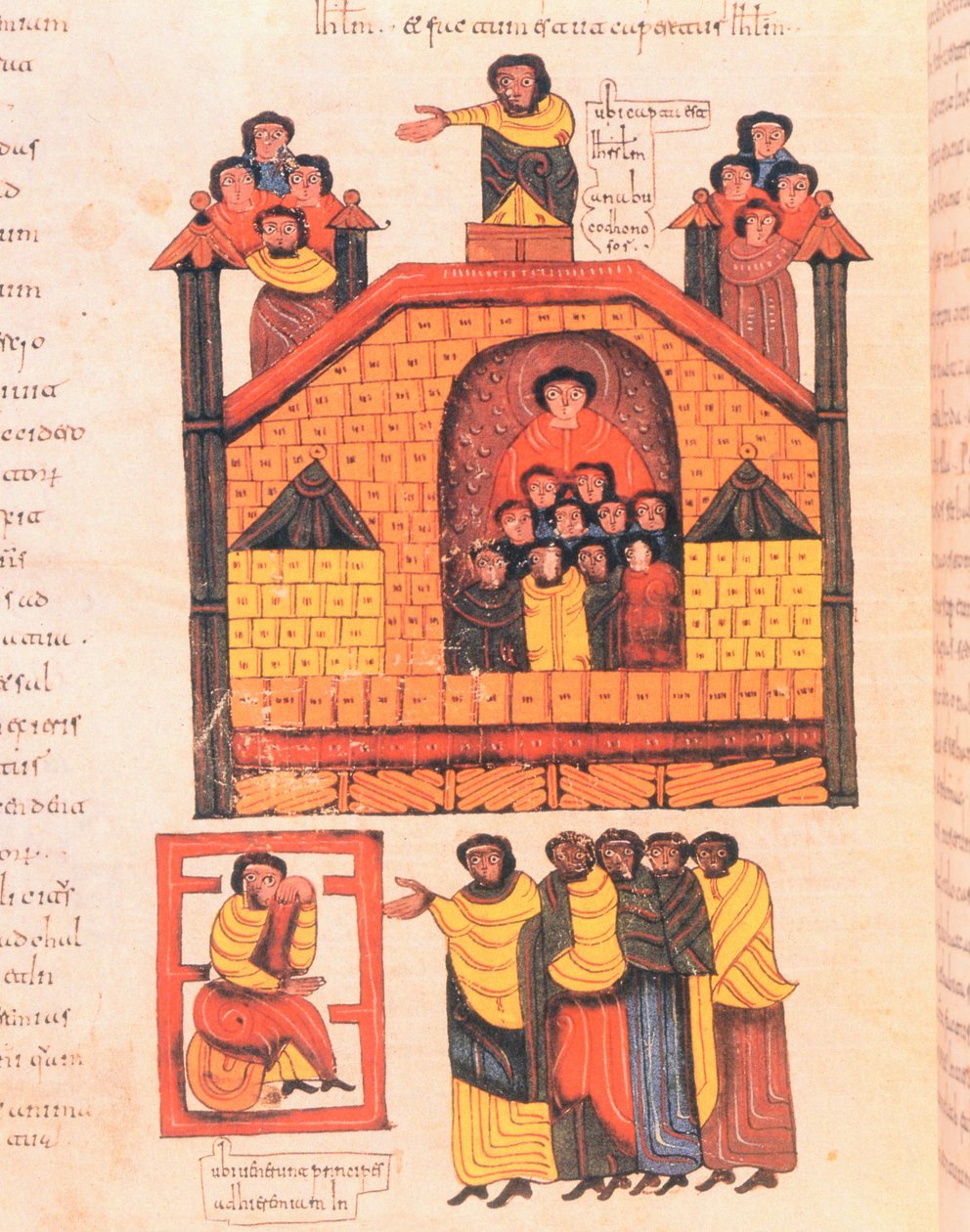 Erövringen av Jerusalem av Nebukadnessar och profeten Jeremia som tar emot stadens dignitärer, fol.283v., från St. Isidores visigotisk-mozarabiska bibel, 960 e.Kr. (tempera på vellum) av Spanish School