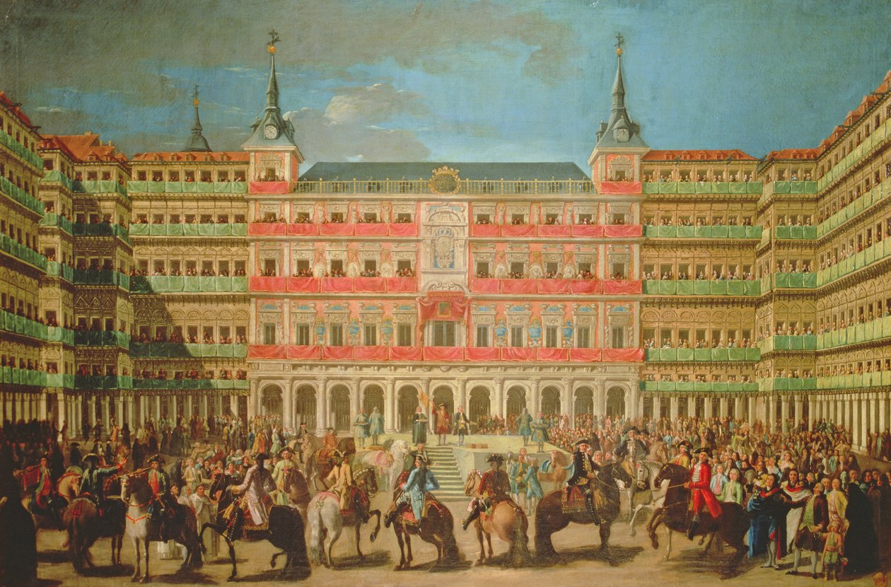 Dekoration av Plaza Mayor för Carlos III:s entré till Madrid av Spanish School
