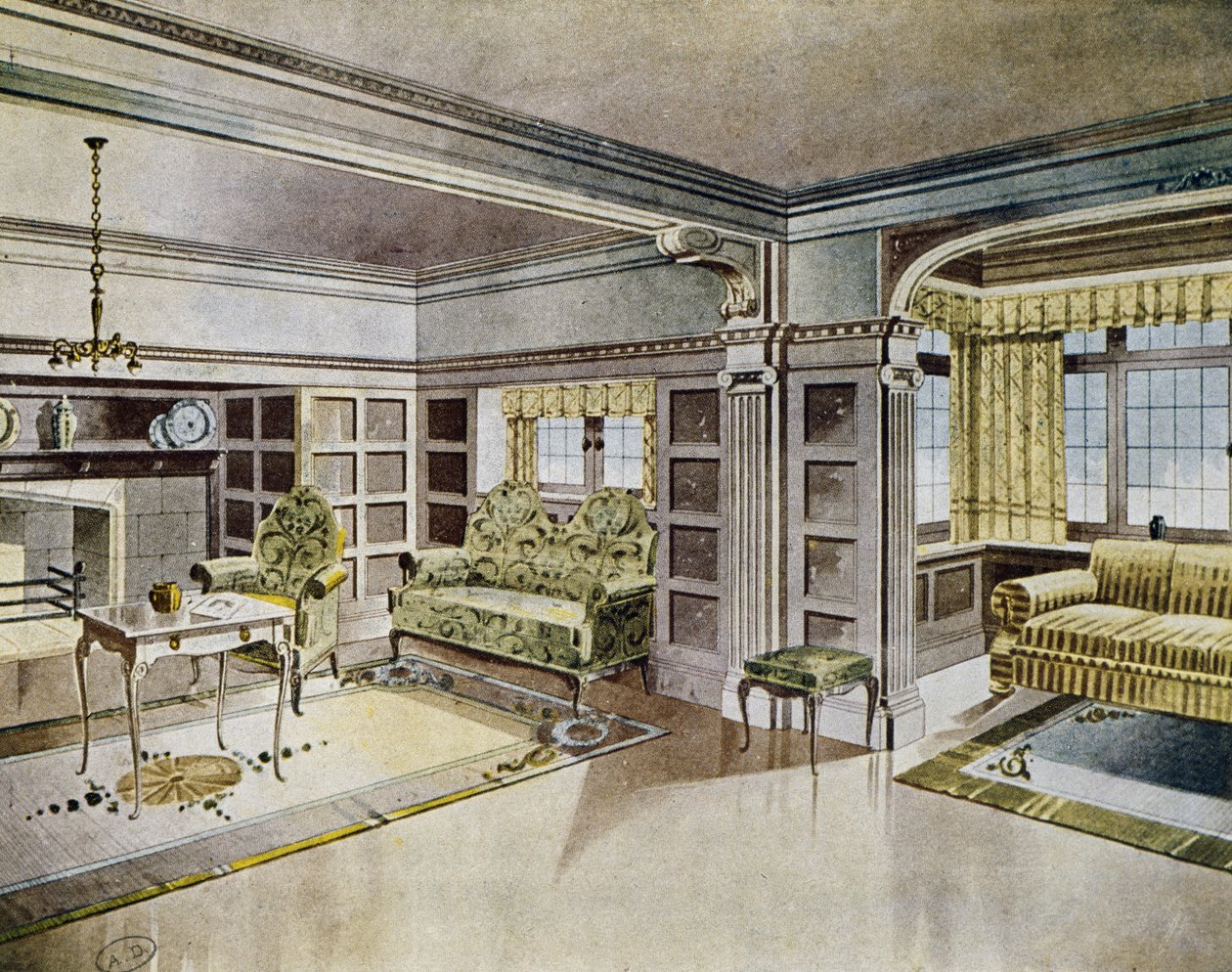 Design av vardagsrum, cirka 1900, Spanien, 1900-talet av Spanish School