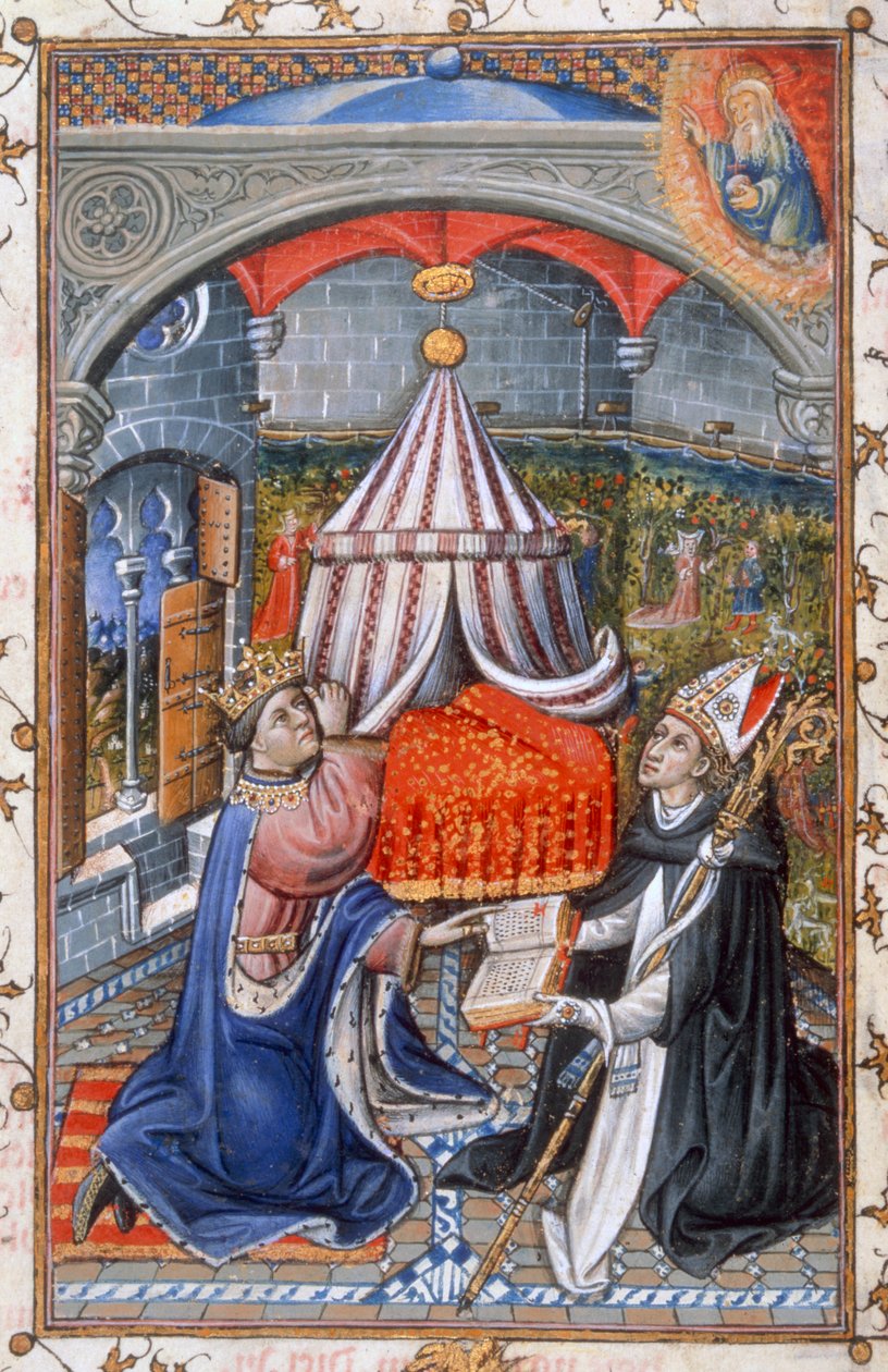 Andakter för morgon och kväll, från Alfonso Vs bönebok från Aragon, 1442 (tempera på veläng) av Spanish School