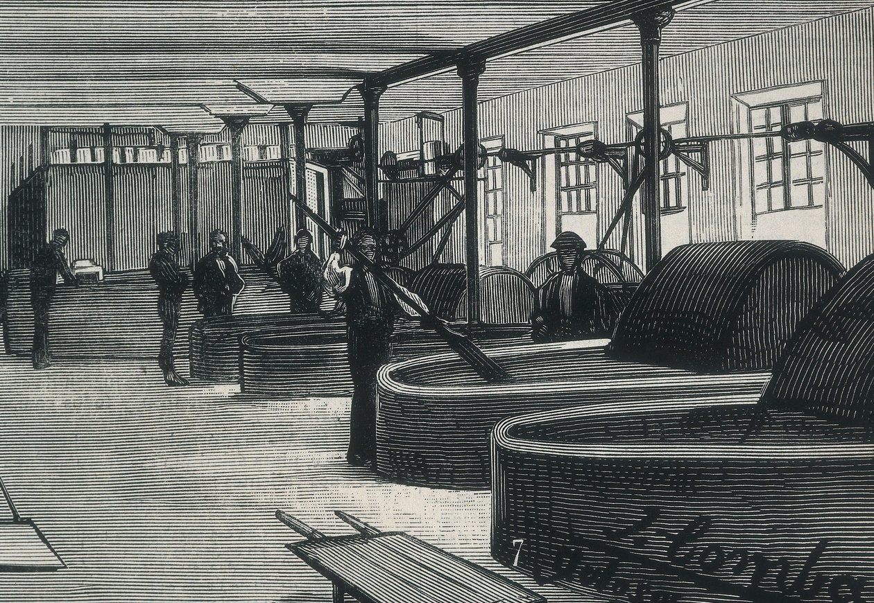 Ekonomi (1800-talet). Pappersfabrik i Spanien "" La Guipuzcoana "". Cylinderrum och tvättare av fabriken i Tolosa (Guipuzcoa). gravyr av Spanish School