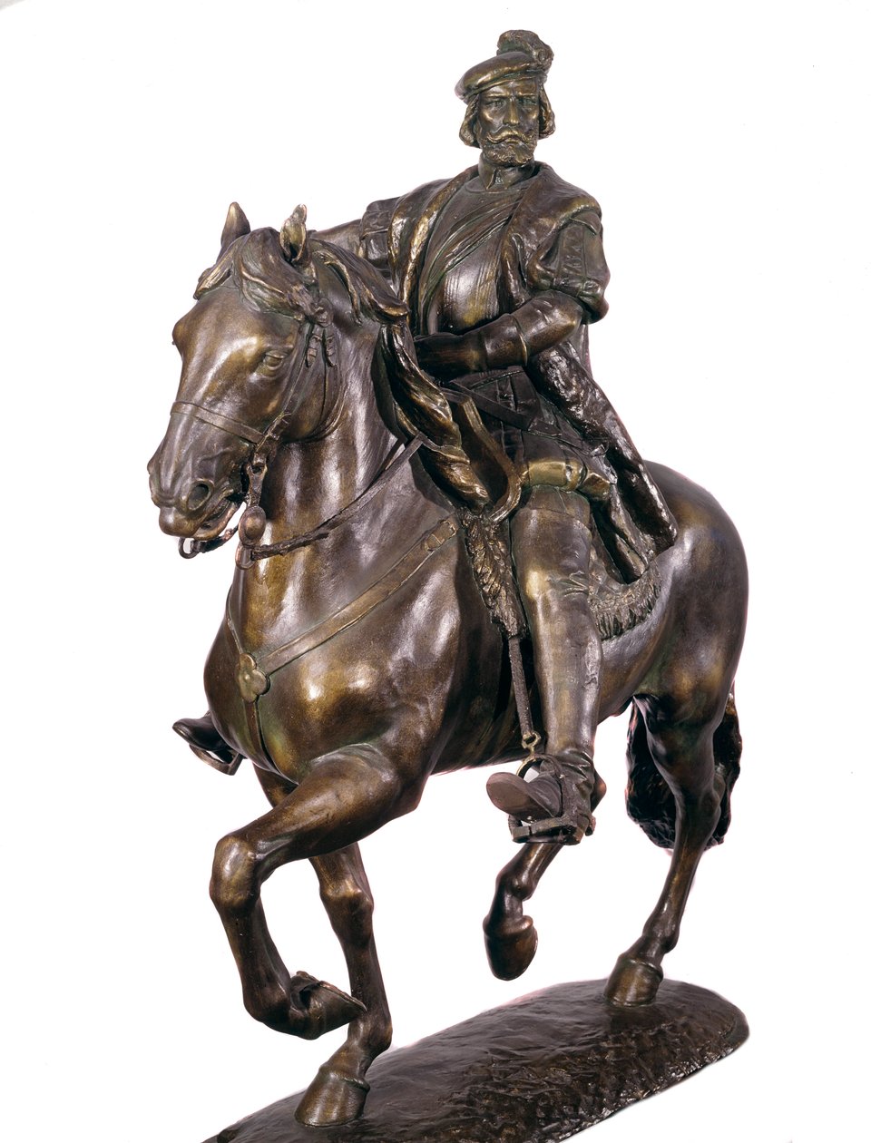 Ridsporträtt av Hernan Cortes (eller Cortez) (1485-1547), spansk conquistador. Anonym bronsskulptur från 1500-talet. Armee-museet, Madrid av Spanish School
