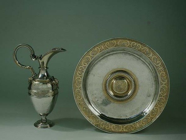 Ewer och bassäng, aragonesiska eller kastilianska, sent 1500-tal (förgyllt silverpaket) av Spanish School