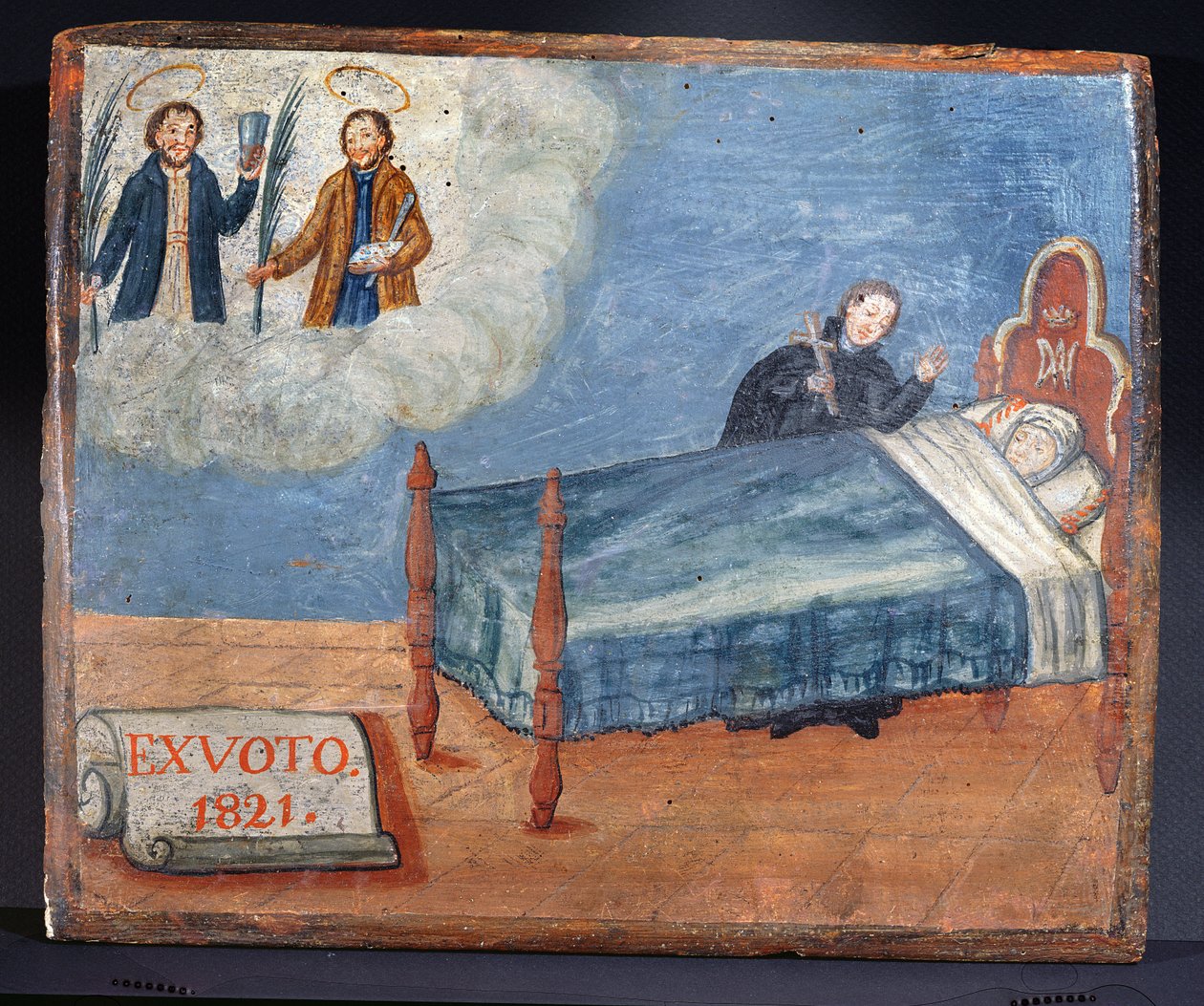 Ex Voto tillägnad SS. Cosmas och Damian i tacksamhet för helandet av en sjuk kvinna, 1821 av Spanish School