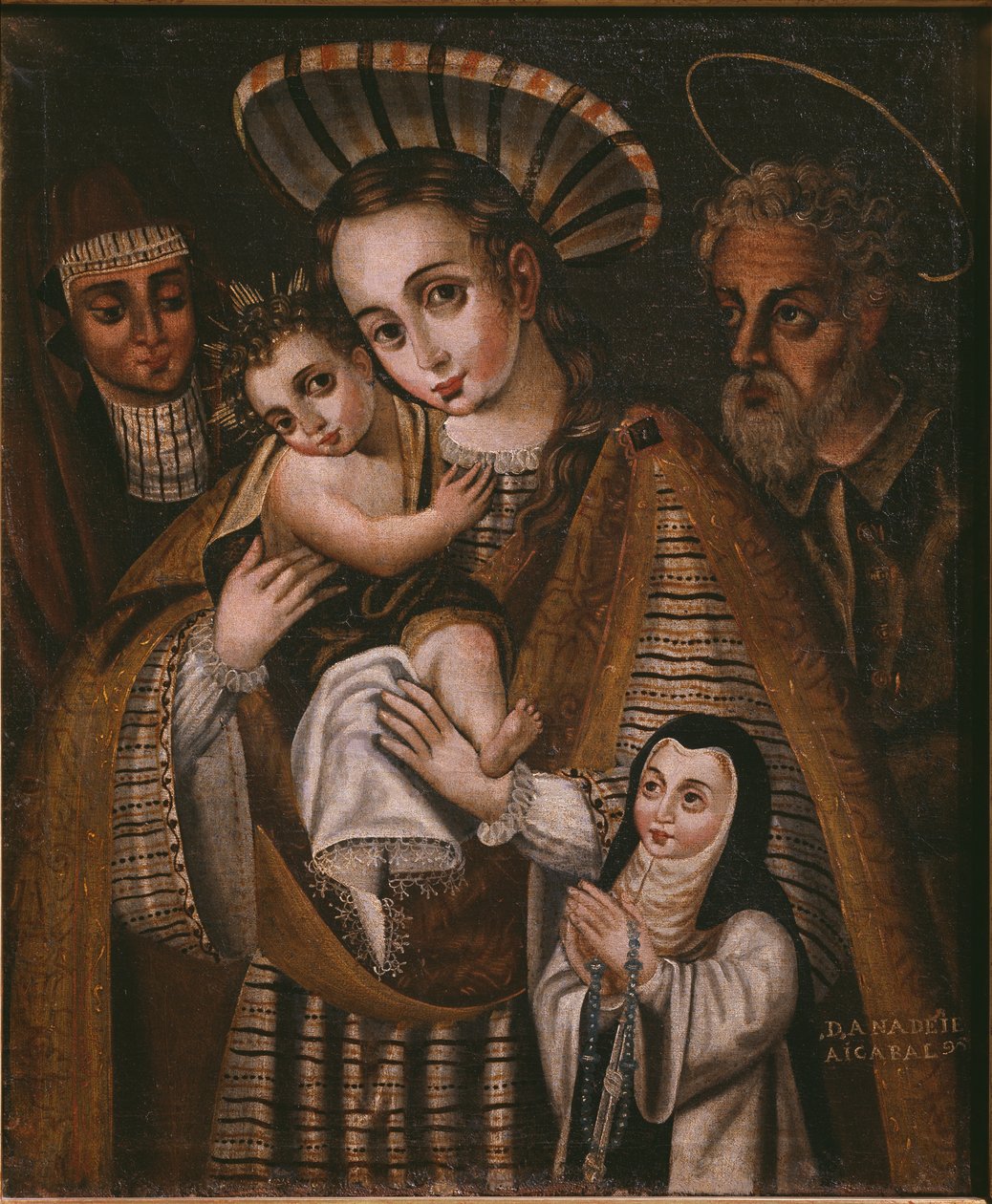 Ex voto, helig familj med St. Anne och nunnan i klostret, Ana de Ibaizabal av Spanish School