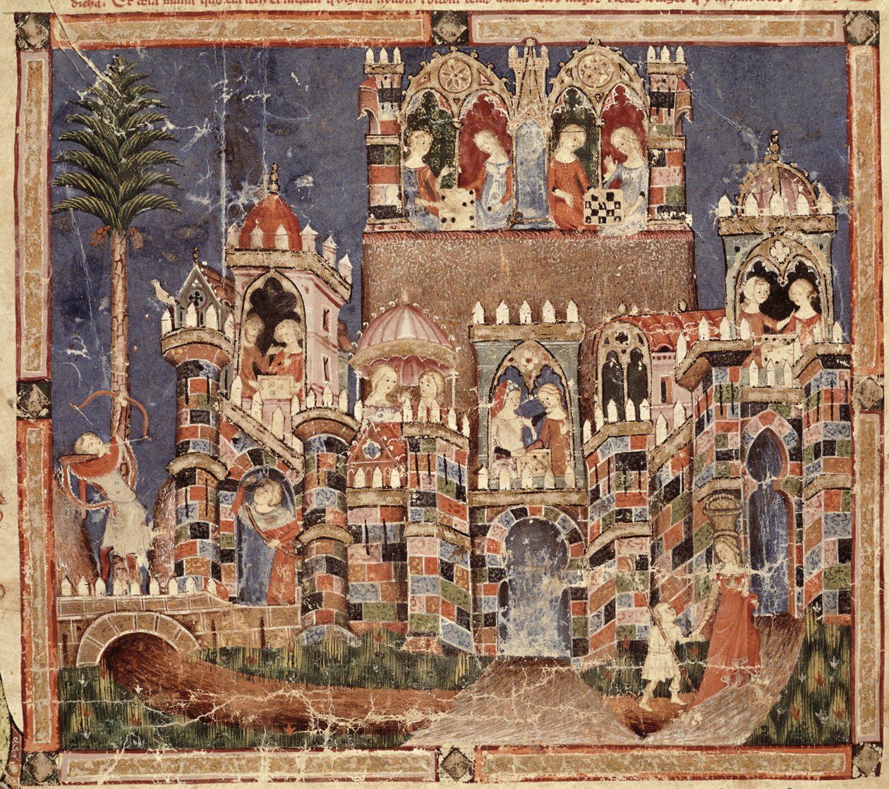 Fol.13v Spel och underhållning av trojanerna, från Codex Benito Santa Mora av Spanish School