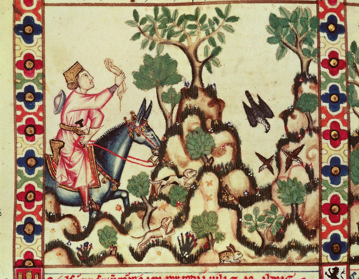 Fol.64r Falkjakten, från manuskriptet gjort under ledning av Alfonso X Den vise kungen av Kastilien och Leon av Spanish School