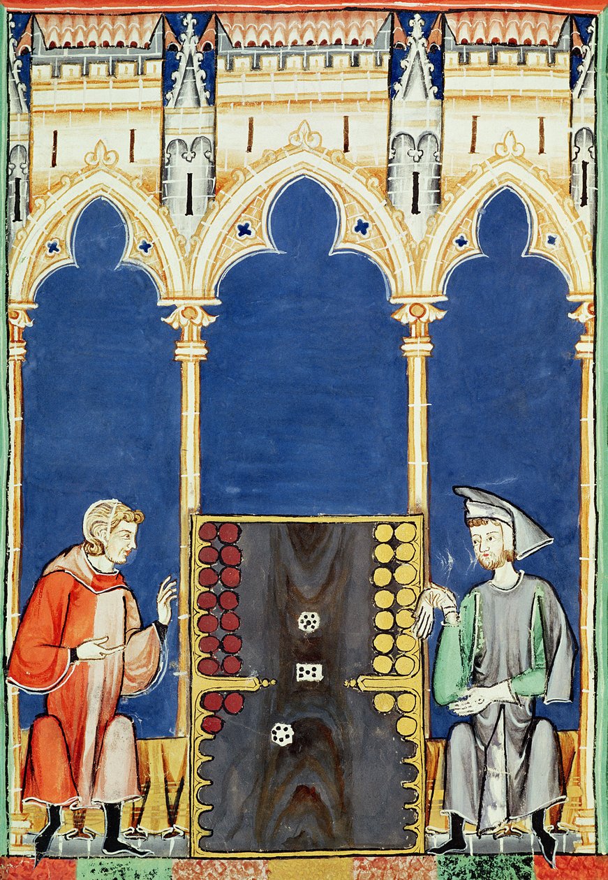 Fol.85v Två backgammonspelare, från spelboken, schack, tärningar och brädor, 1282 av Spanish School