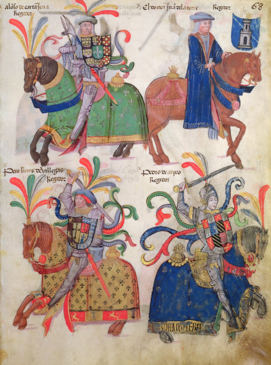 Fyra kavaljerer, från Libro de Los Caballeros de la Cofradia de Santiago av Spanish School