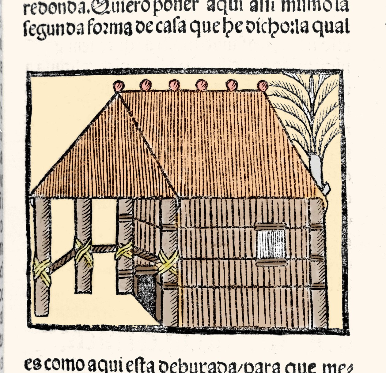 Habitat: beskrivning av hutindianerna. Gravyr från boken "Indiens, öarnas och fastlandets allmänna historia"" av Gonzalo Fernandez de Oviedo eller Hernandez de Oviedo y Valdes (1478-1557) av Spanish School