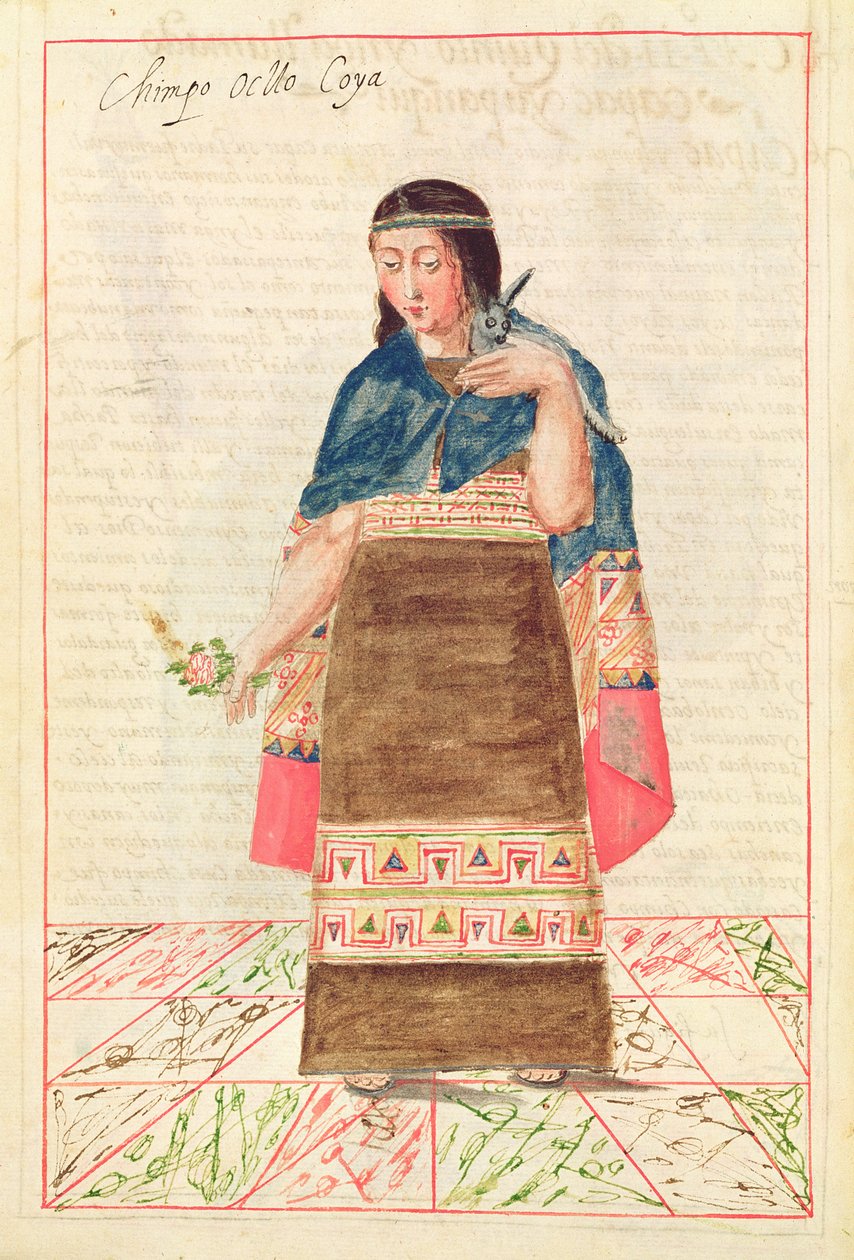 Illustration från "Historia och kunglig genealogi av inkakungarna i Peru, deras gärningar, seder, kostymer och regeringssätt", känd som Codice Murua (vellum) av Spanish School