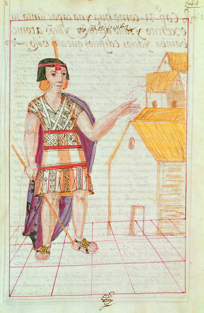 Illustration från "Historia och kunglig genealogi av inkakungarna i Peru, deras gärningar, seder, kostymer och regeringssätt", känd som Codice Murua (vellum) av Spanish School