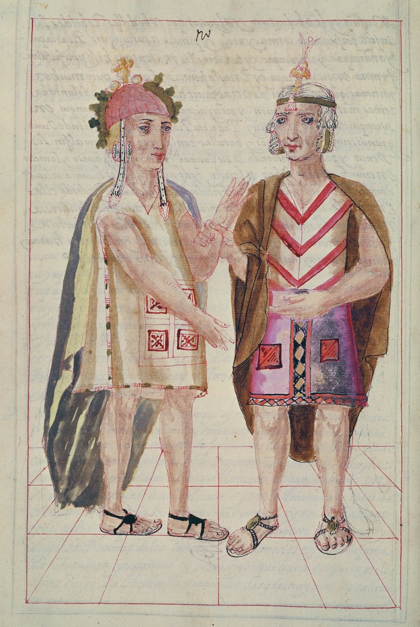 Illustration från historia och kunglig genealogi av inkakungarna i Peru, av deras fakta, seder, kostymer och regeringssätt, känd som Codice Murua av Spanish School