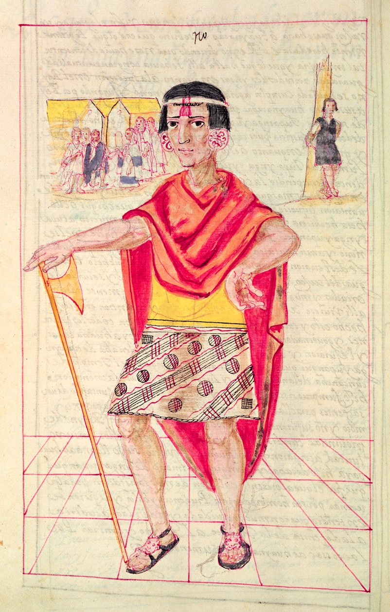 Illustration från "Historia och kungliga släktforskning av Inka-kungarna av Peru, deras gärningar, seder, kostymer och regeringssätt", känd som Codice Murua av Spanish School