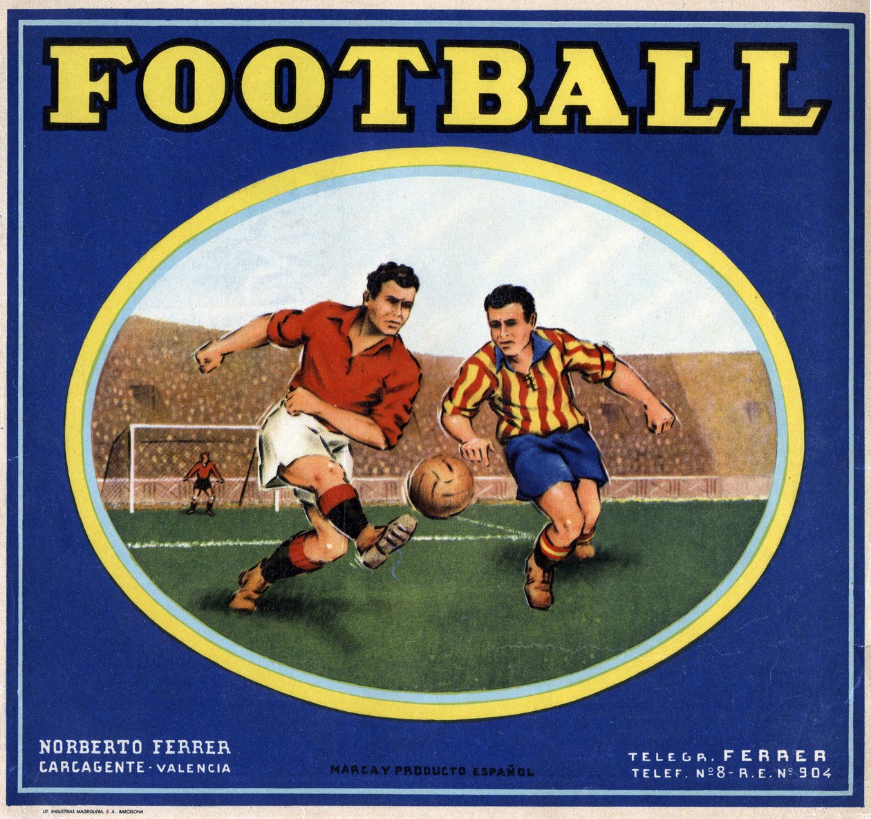 Bild på två spanska fotbollsspelare. Reklamaffisch, Valencia av Spanish School