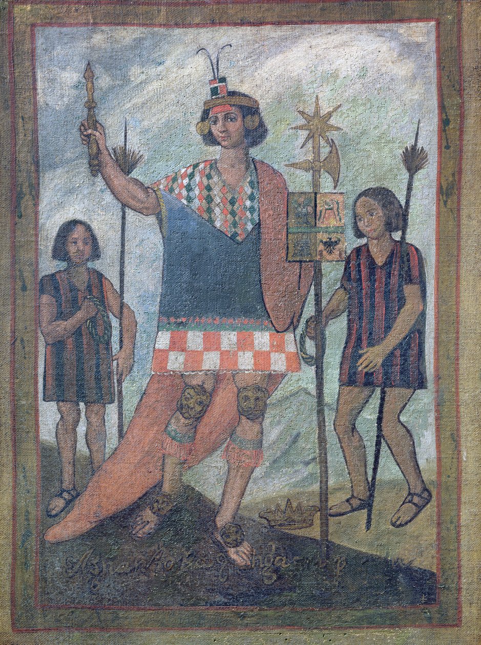 Invånare i den nya världen som Christopher Columbus mötte på sin första resa 1492 av Spanish School