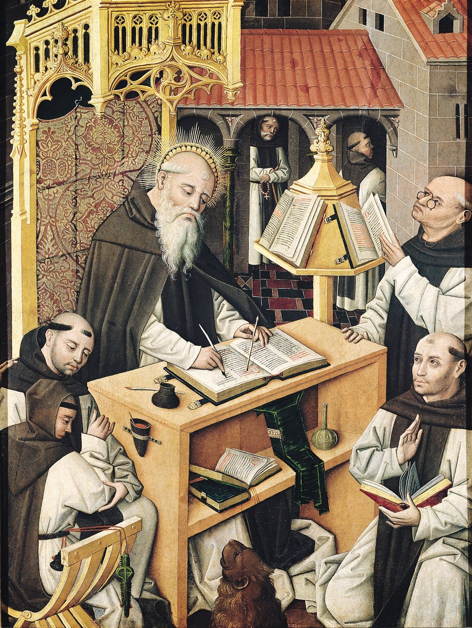 Interiör av ett scriptorium, School of Segovia av Spanish School