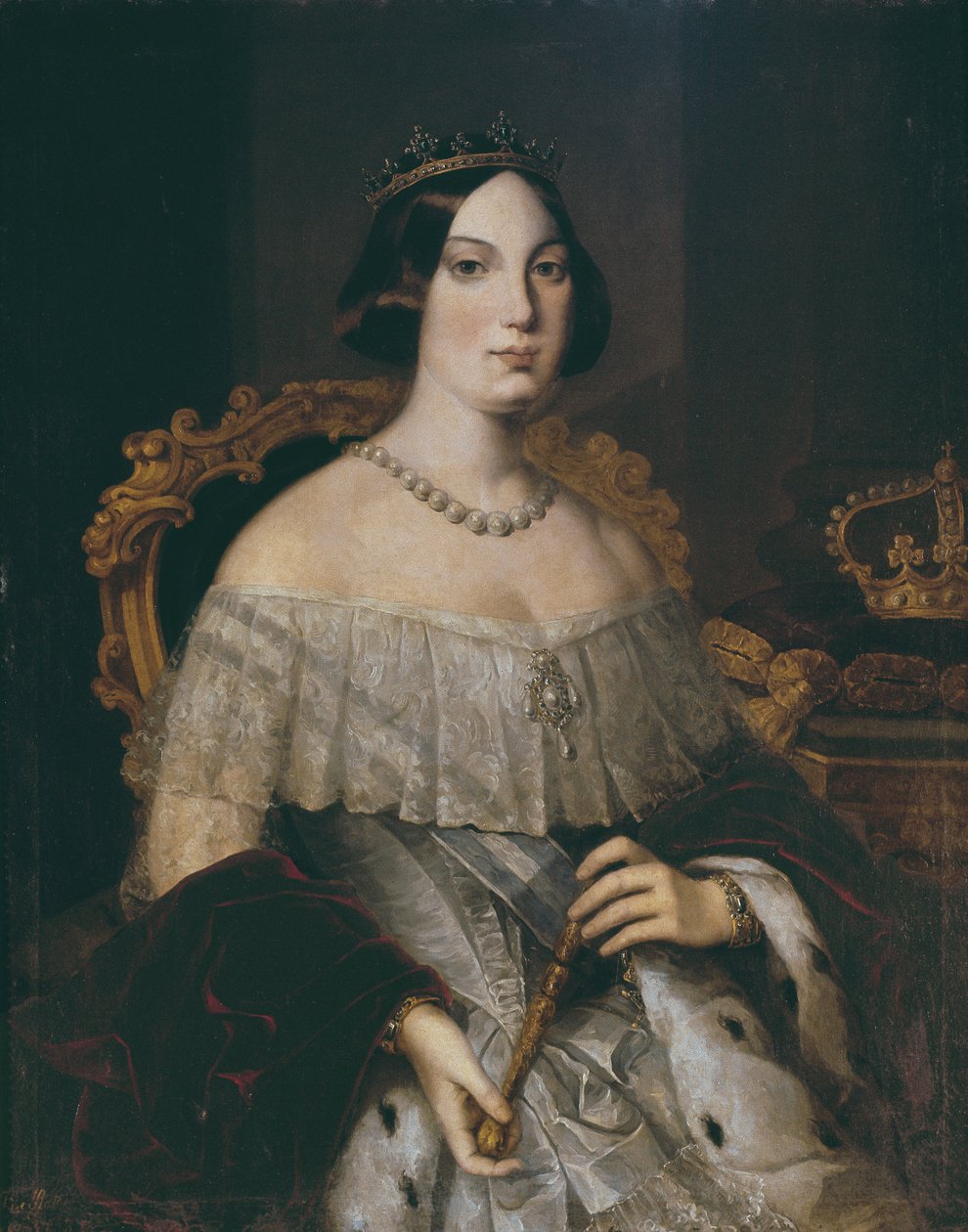 Isabella II, drottning av Spanien (olja på duk) av Spanish School