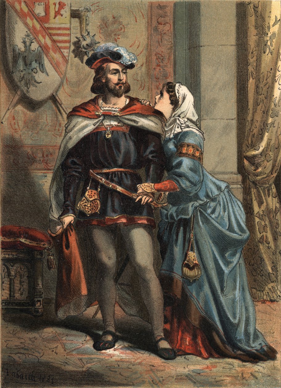 Jeanne av Spanien känd som La Folle (1479-1555), drottning av Kastilien och hennes gemål Philippe Le Beau (1478-1506) kung av Spanien och ärkehertig av Österrike i "The Cult of Beauty" av Juan Justo Huguet, Mills Brothers redaktörer av Spanish School