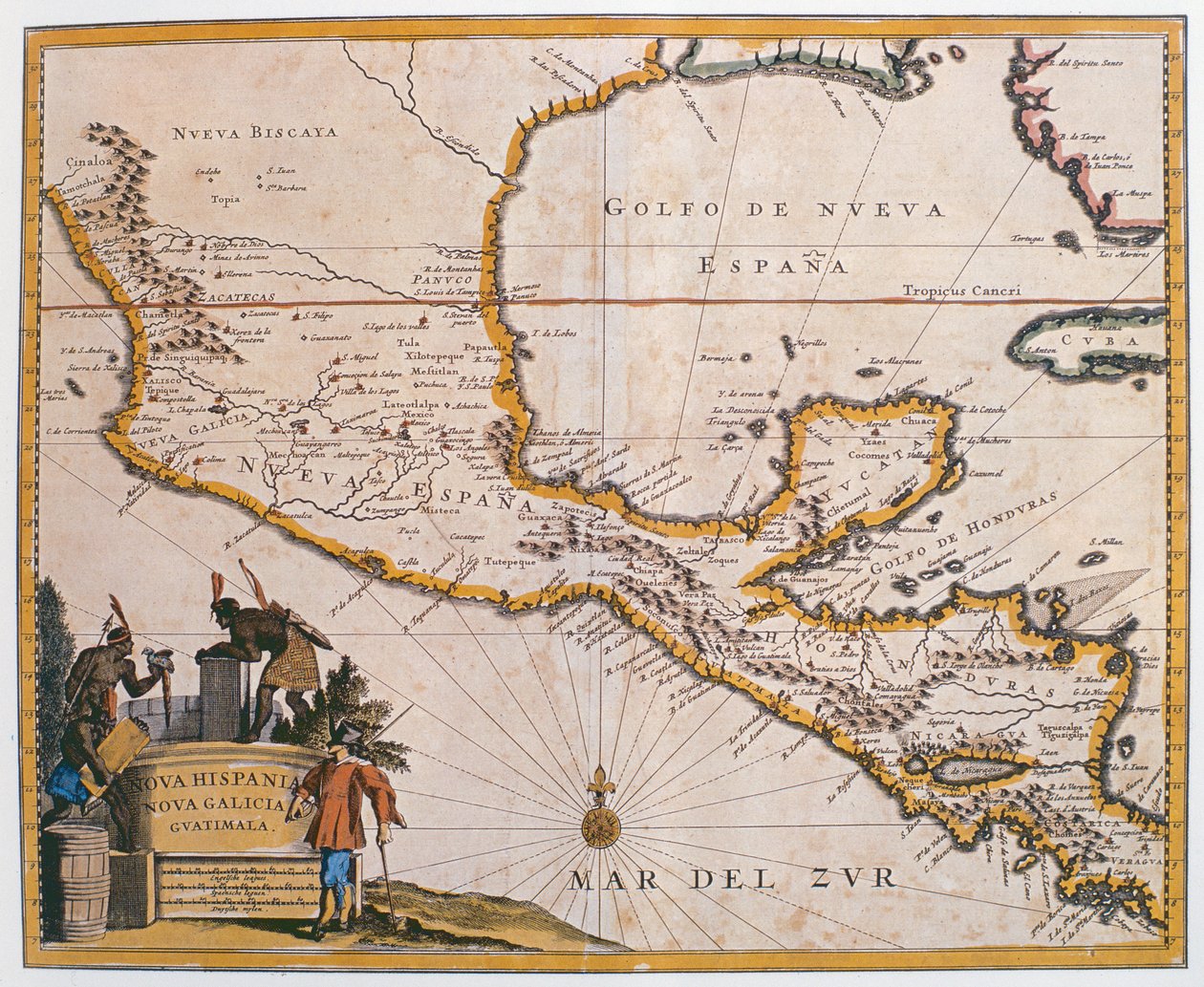 Karta över Nya Spanien, Nya Galicien och Guatemala, 1625 av Spanish School