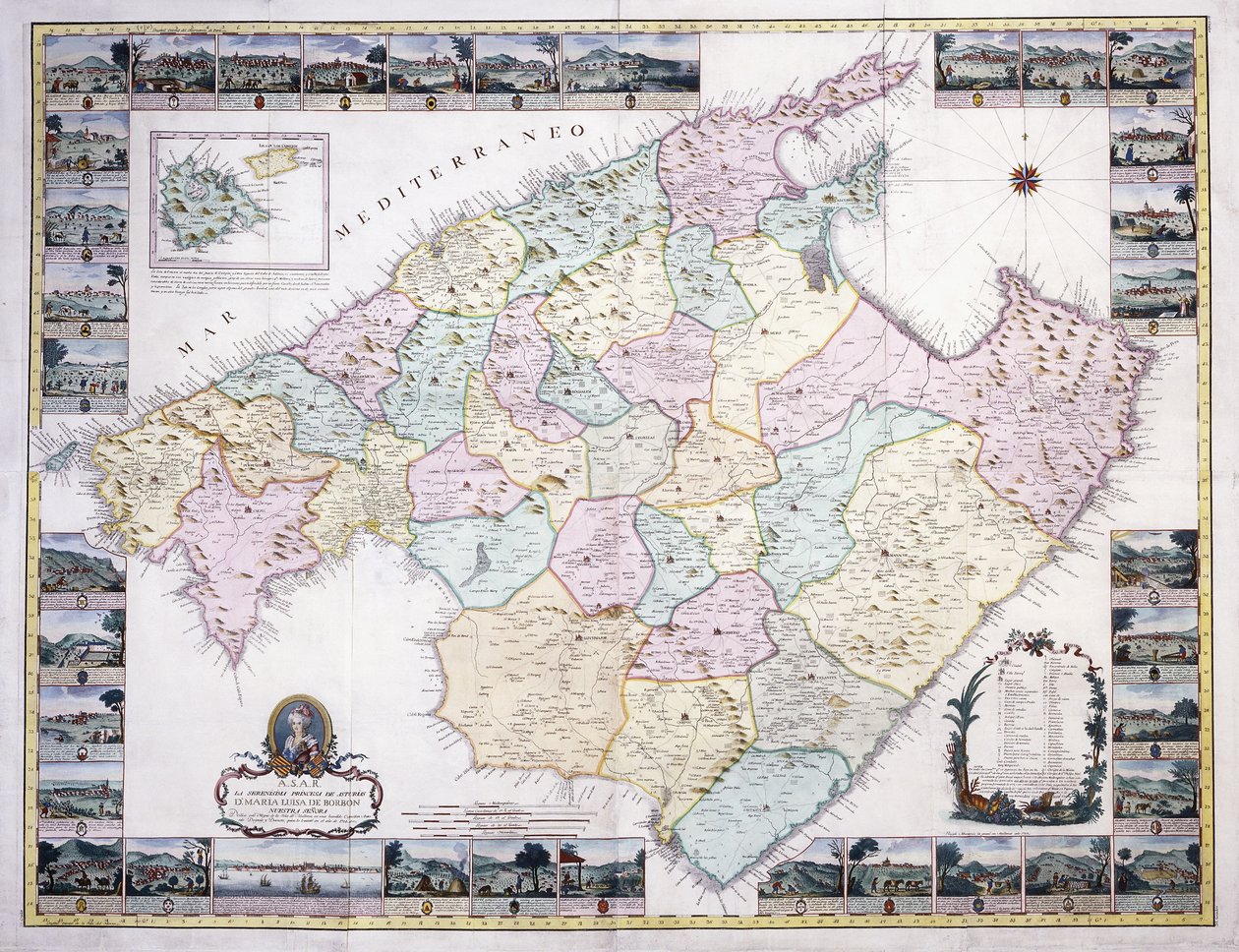 Karta över ön Mallorca, 1785 av Spanish School