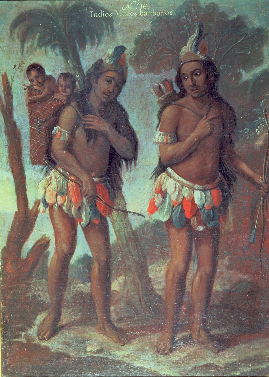 Mexican Indian Savages från "Paintings of the Crossbreeds" (olja på duk) av Spanish School