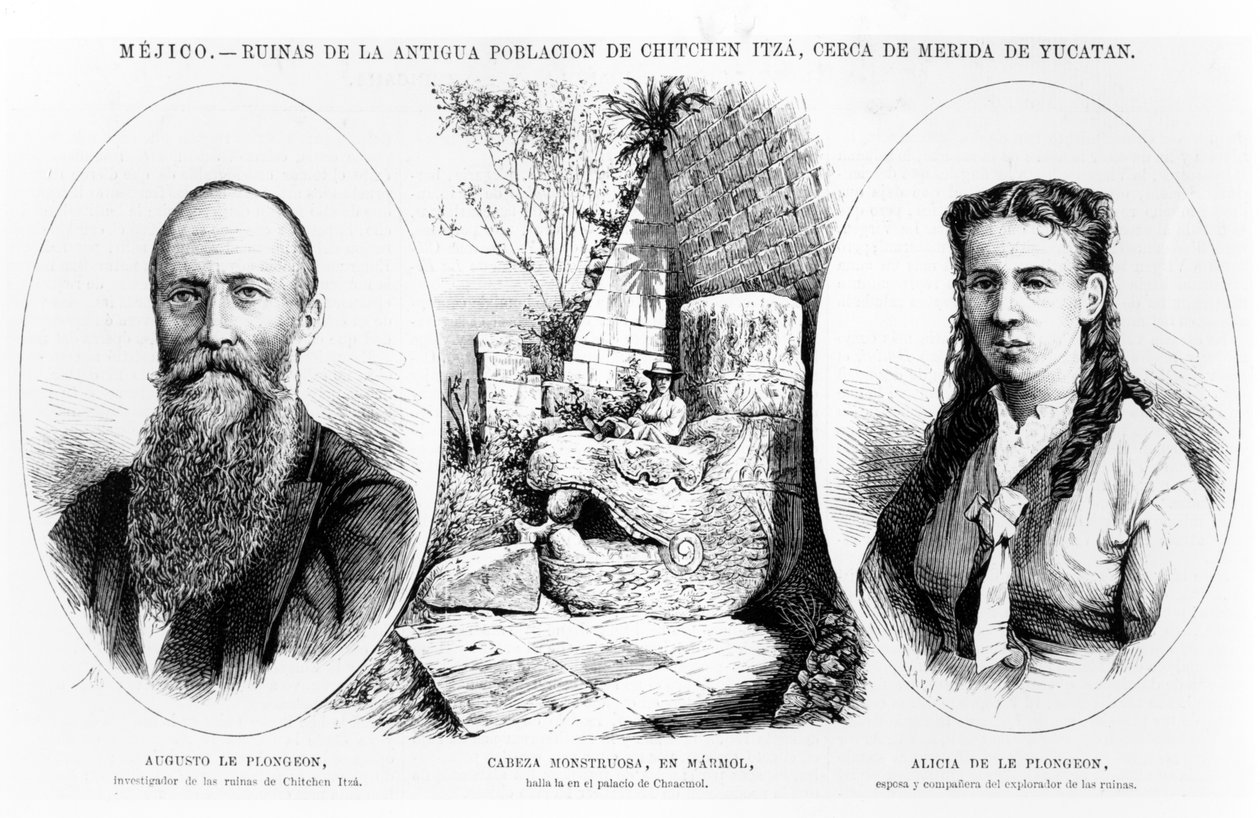 Mexiko - Ruinerna av den antika befolkningen i Chichen Itza, nära Merida, Yucatan, illustration från La Ilustracion Espanola y Americana 1877 av Spanish School