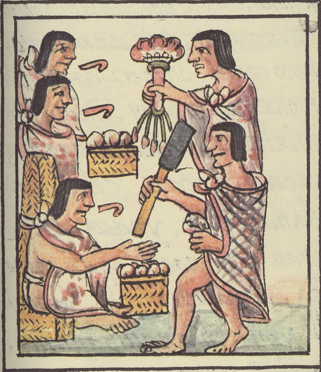 Fru Palat. 218-220 En aztekisk fest, från den florentinska kodeksen av Bernardino de Sahagun, ca 1540-85 av Spanish School