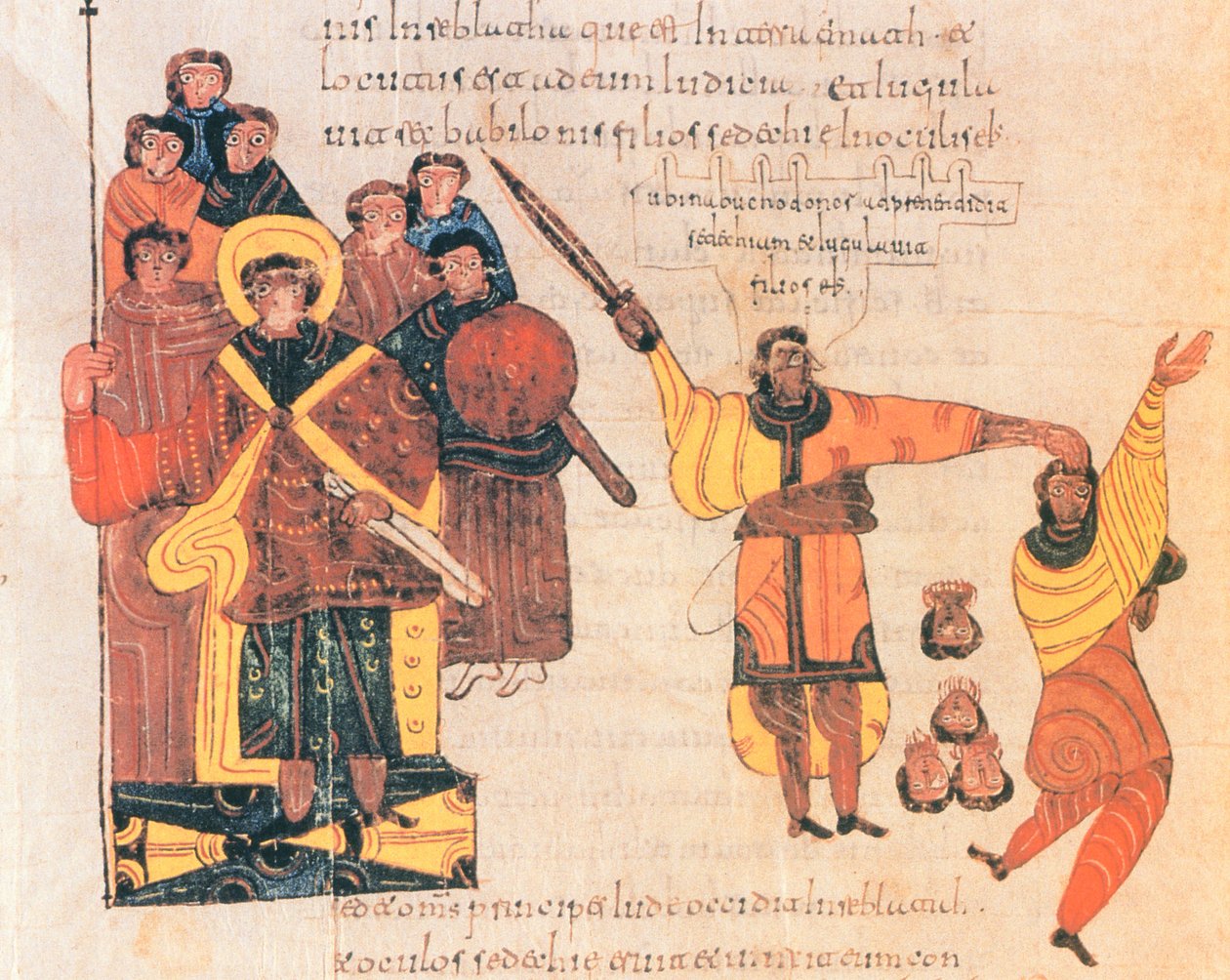 Nebukadnessar beordrar att rebellen Sidkias söner ska dödas, fol.289v., från den visigotisk-mozarabiska bibeln från St. Isidore