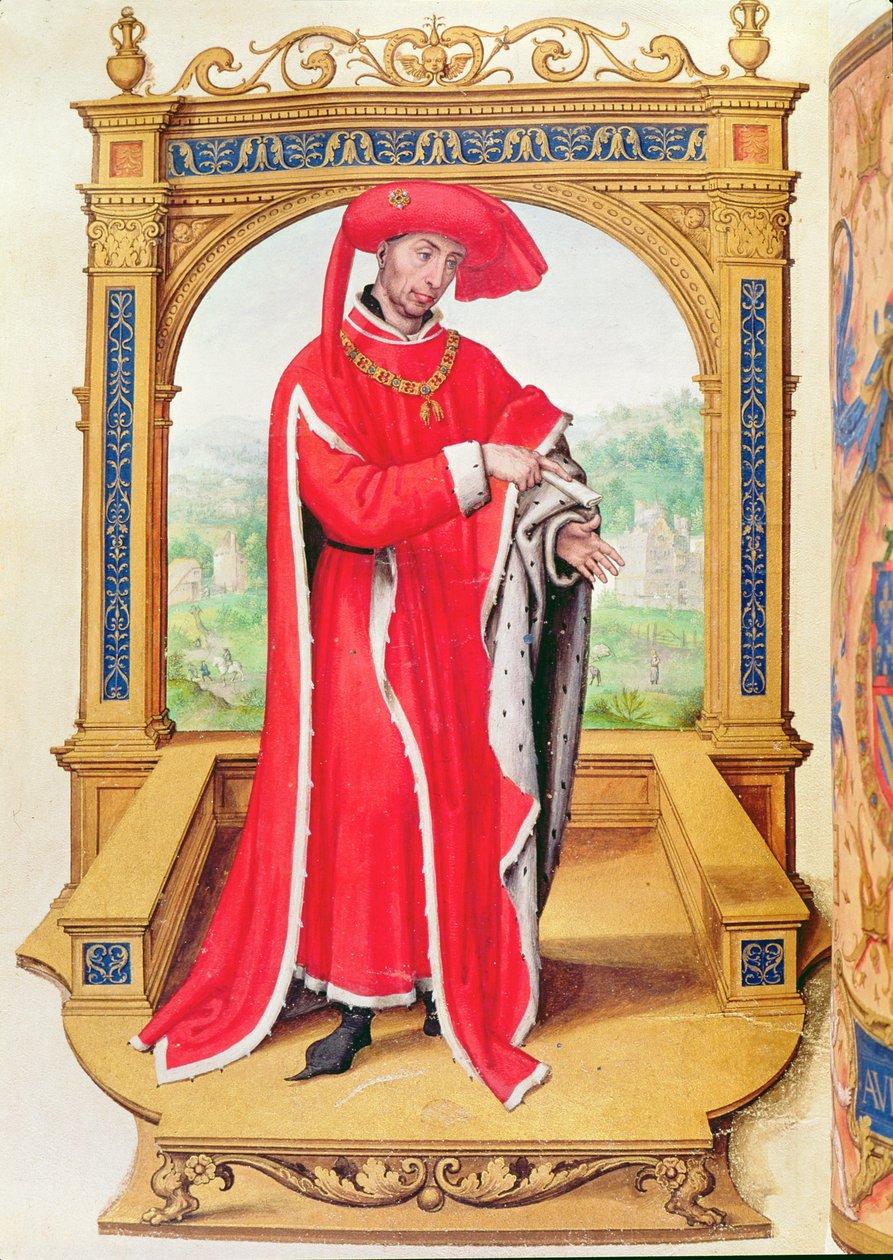 Filip den gode (1396-1467) hertig av Bourgogne, grundare av Guldfleeceorden, från Statuts de la Toison dOr av Spanish School