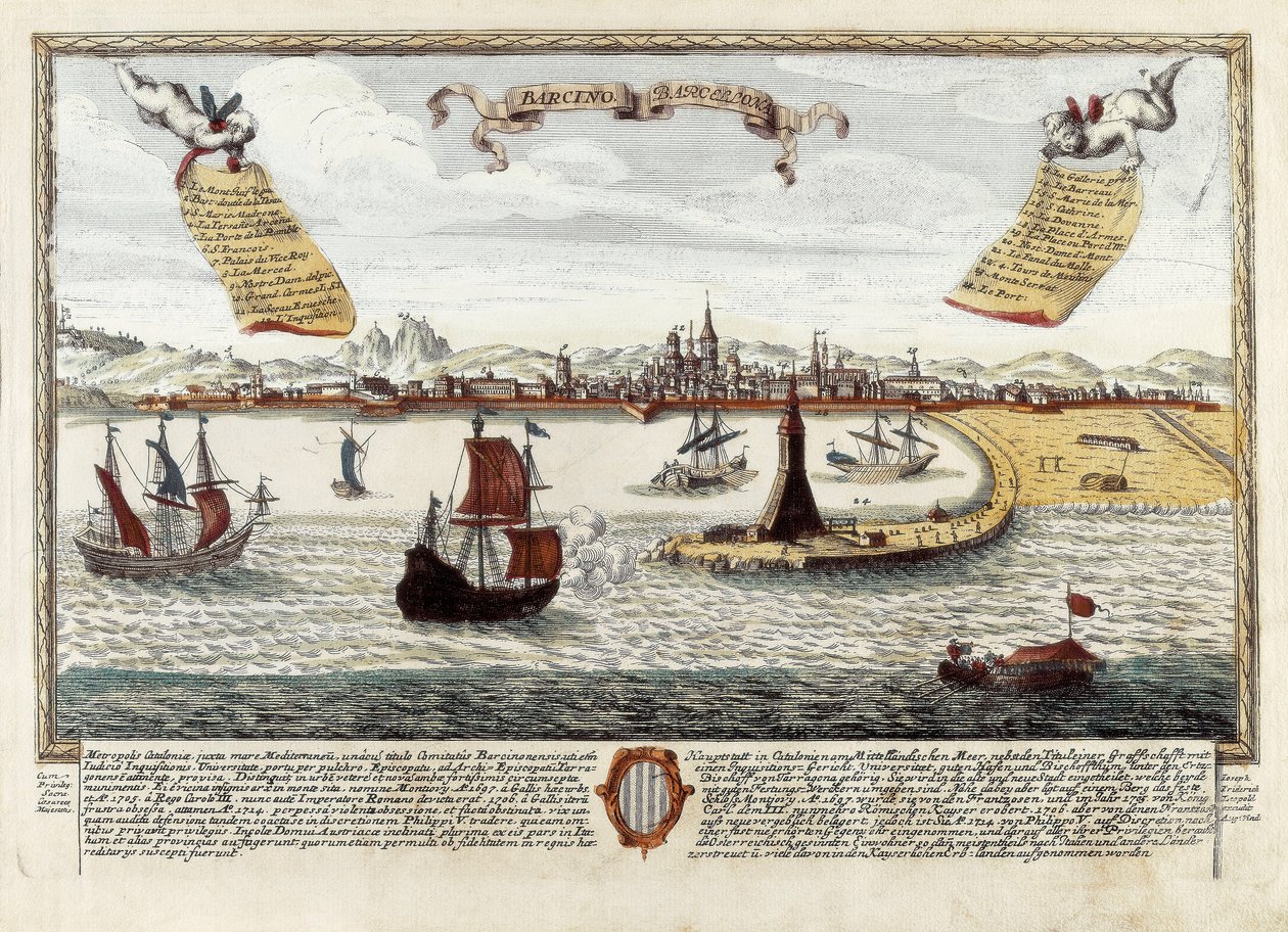 Barcelonas hamn, sent 1700-tal (gravyr) av Spanish School